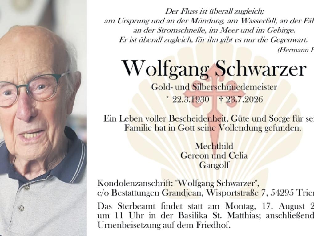 Todesanzeige Wolfgang Schwarzer